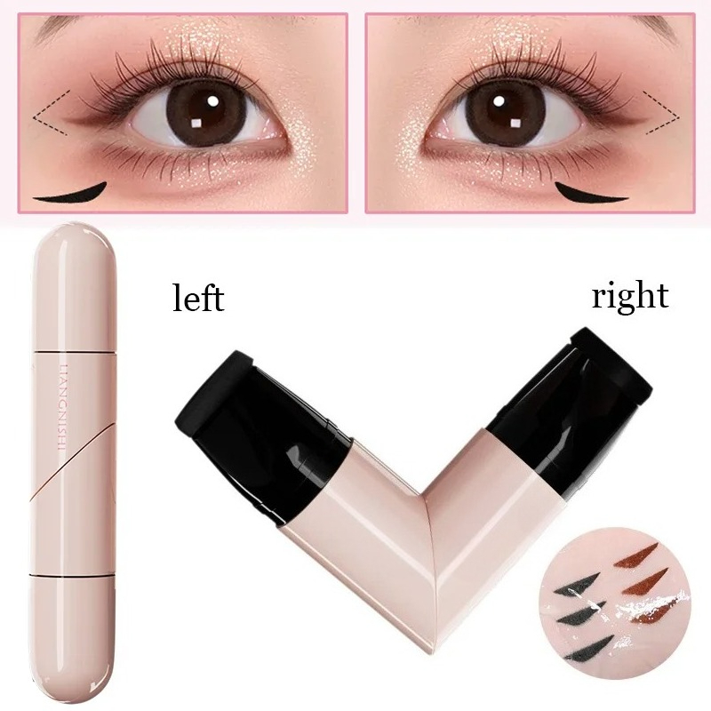 Waterproof Liquid Eyeliner Pen - 1 個回転アイライナースタンプ一体型デュアルチップ DIY アイライナーウィングステンシル防水汚れ防止ロングウェア液体ペンブラックブラウン