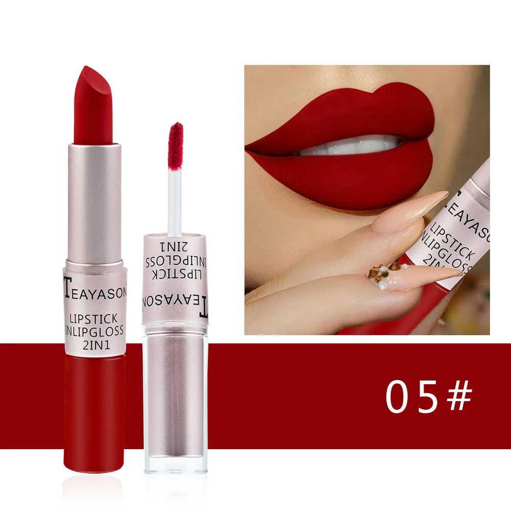 Matte Velvet Lip Tint Long Lasting - 防水長持ちマットリップスティック,2 in 1,セクシーリップグロス,女性用2 in 1,赤,1個