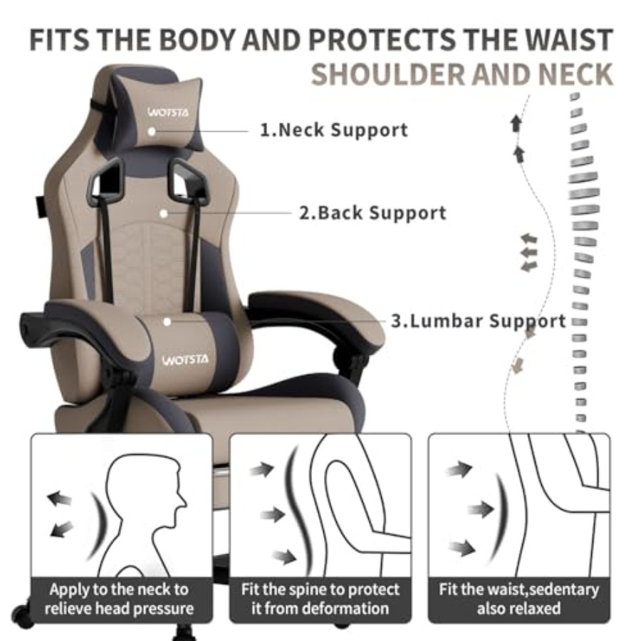 マッサージ機能付きゲーミングチェア。グレーのエルゴノミックデ - Massage のレビューと価格
