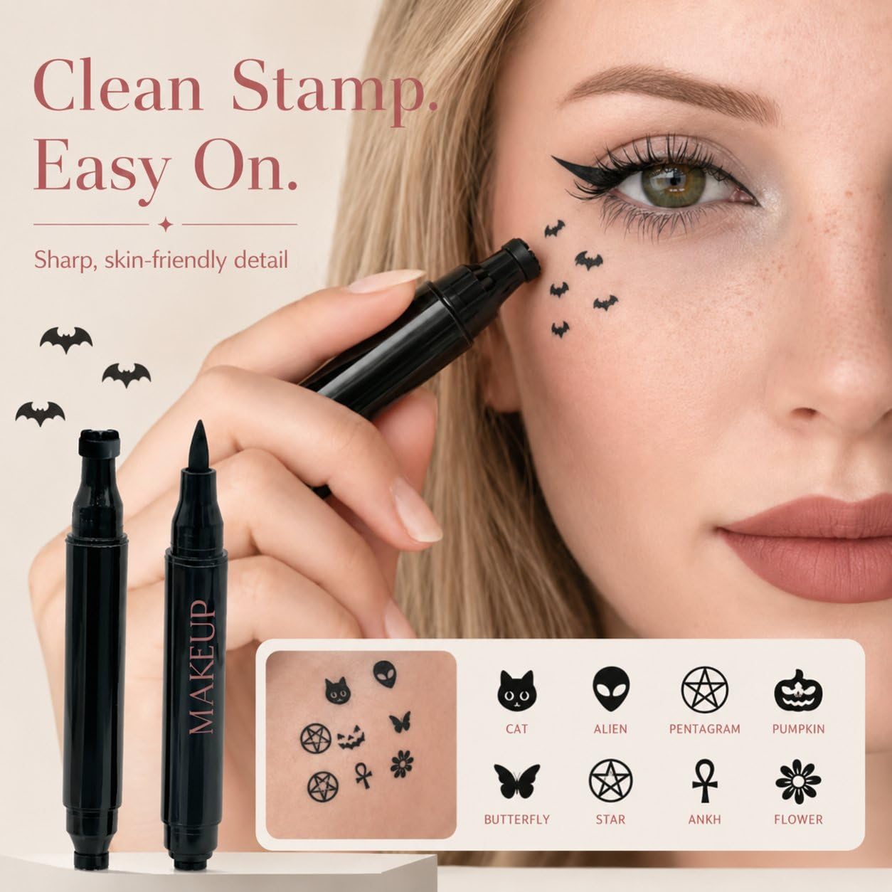 ハロウィン両端スタンプアイライナー 防水ブラックリキッドアイ - Waterproof Liquid Eyeliner Pen のレビューと価格