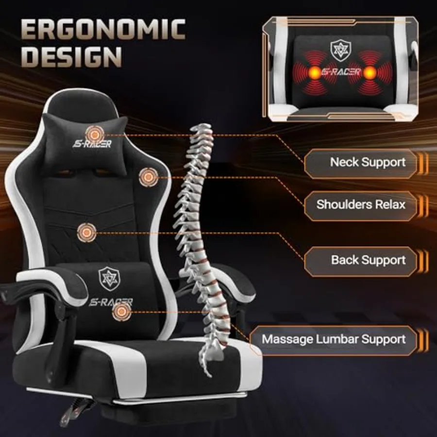 大人向けのゲーミングチェア。マッサージ機能とフットレストを搭 - Massage のレビューと価格