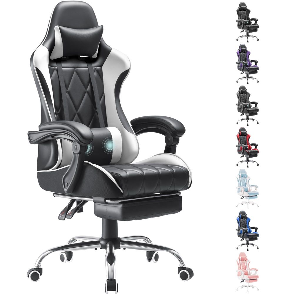 ゲーミングチェア、フットレストとマッサージランバーサポート付 - Massage のレビューと価格