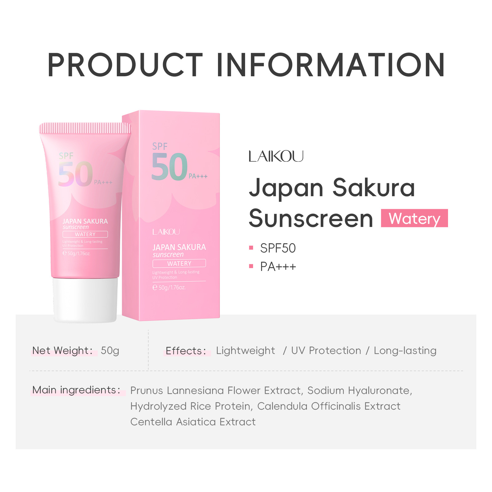 LAIKOU サクラ SPF50 PA+++ フェイシャルサ - Spf 50 Waterproof Sunscreen のレビューと価格
